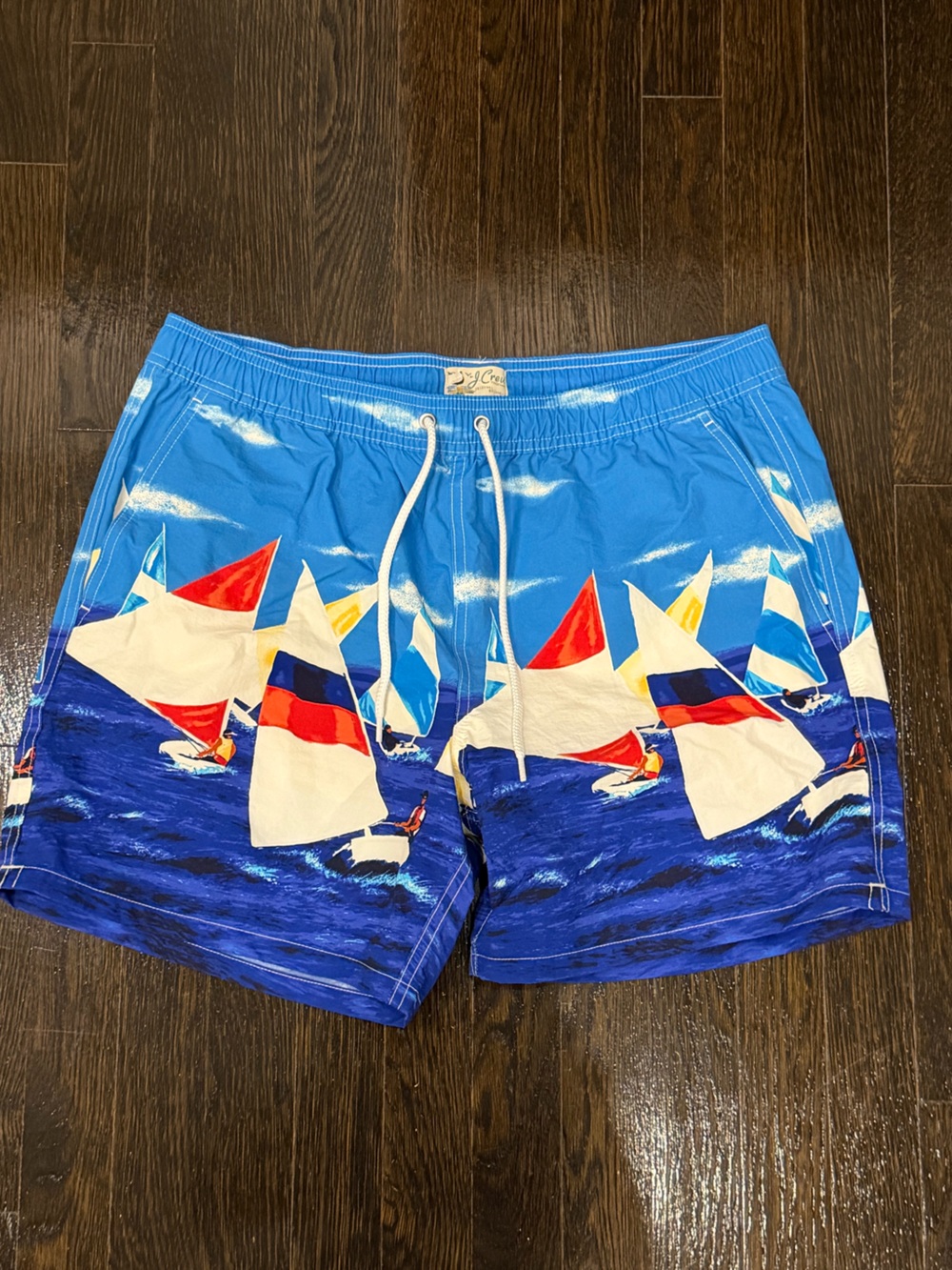 New j crew Sailboat Print Blue Swim Trunks